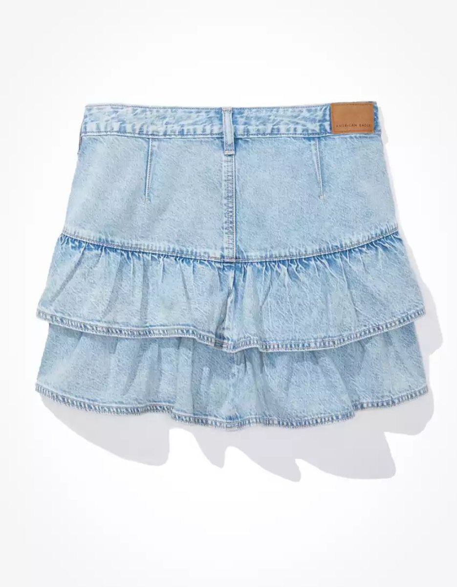 Jupes American Eagle AE Tiered Ruffle Denim Mini Lavage Clair Femme | UJM-34522015